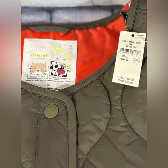 Offline by Aerie Military Green Cottagecore Casual Quilted Bomber Chore Jacket L - Picture 5 of 13